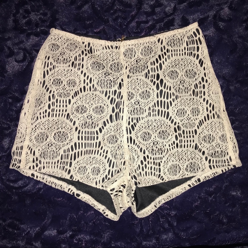 High Waisted Lace Skull Shorts